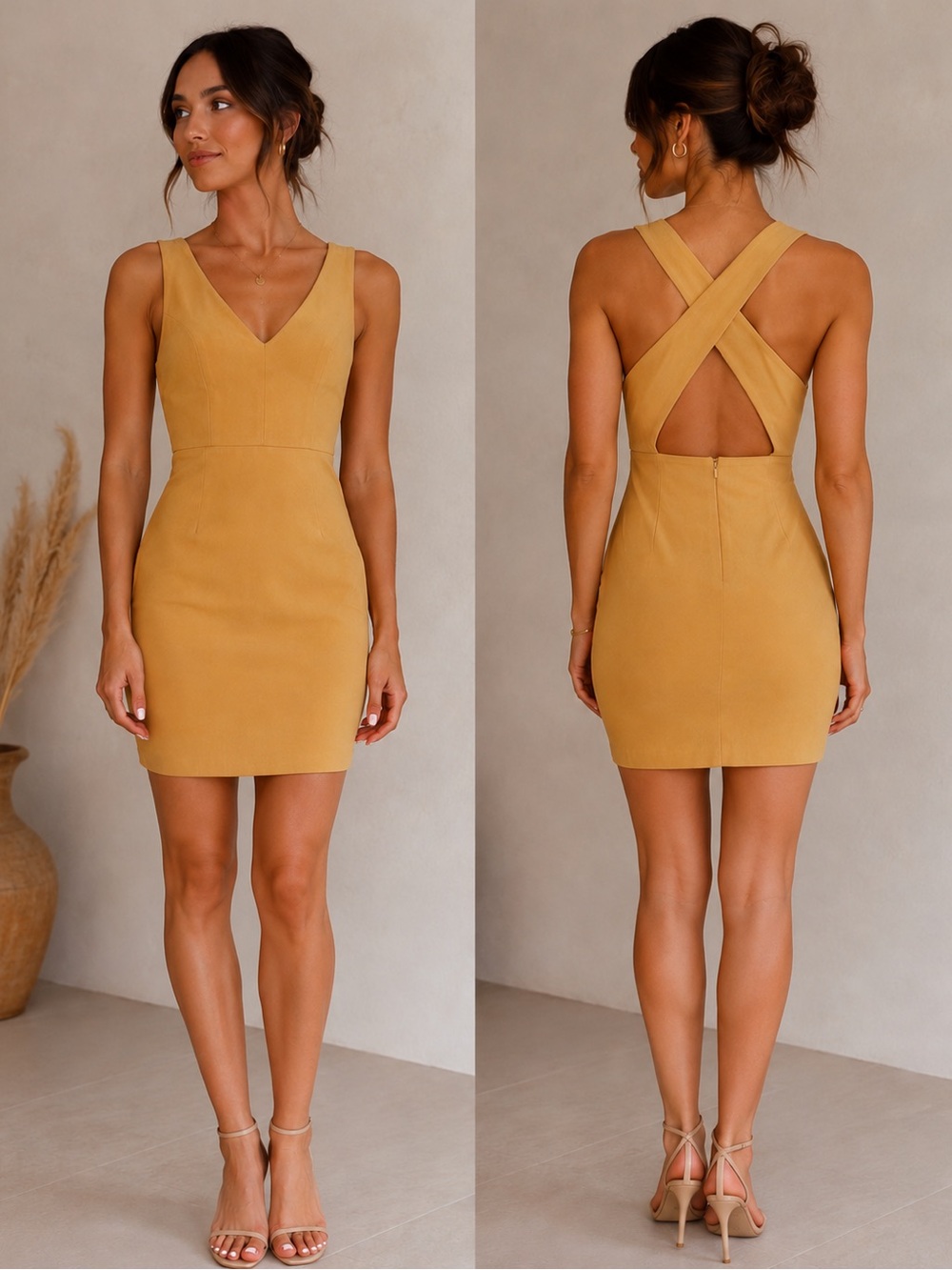 Chic Mustard Midi Dress - Picture 1 of 7
